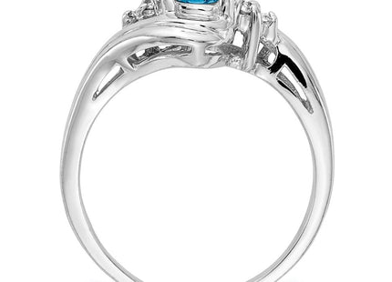 14K White Gold 7x5mm Oval Blue Topaz and 1/15 carat AAA Diamond Ring, view 3