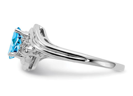 14K White Gold 7x5mm Oval Blue Topaz and 1/15 carat A Diamond Ring, view 2