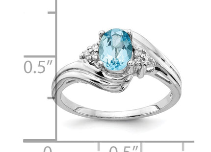14K White Gold 7x5mm Oval Blue Topaz and 1/15 carat AAA Diamond Ring, view 6