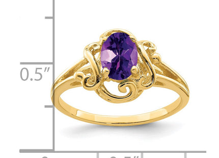 14K 7x5mm Oval Amethyst Scroll Ring, view 3