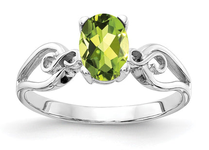 14K White Gold 8x6mm Oval Peridot ring