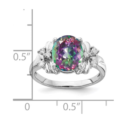 14K White Gold Oval Fire Topaz Diamond Ring