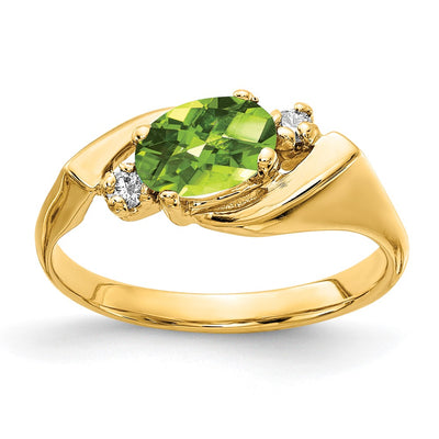14K Oval Peridot Checker Diamond ring