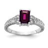 14k White Gold Emerald Cut Rhodolite Garnet AAA Diamond ring