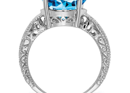 14K White Gold 12x10mm Oval Blue Topaz and 1/20 carat A Diamond Ring, view 3