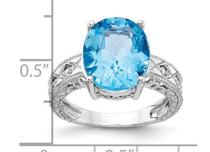 14K White Gold 12x10mm Oval Blue Topaz and 1/20 carat AAA Diamond Ring, view 6