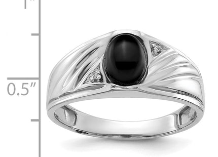 IB Goodman 14K White Gold 8x6 Oval Onyx Cabochon and AA Diamond Men's Ring, view 3