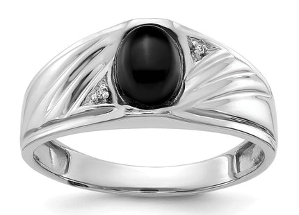 IB Goodman 14K White Gold 8x6 Oval Onyx Cabochon and AA Diamond Men's Ring