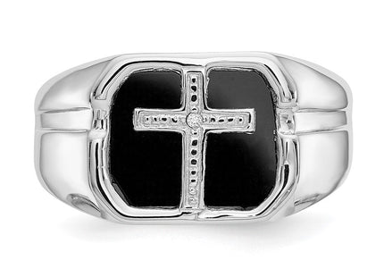 IB Goodman 14K White Gold Octagon Onyx and AA Diamond Men's Cross Ring, view 4