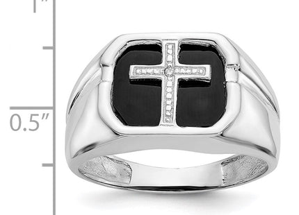 IB Goodman 14K White Gold Octagon Onyx and AA Diamond Men's Cross Ring, view 6