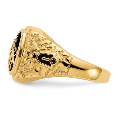 14K Polished, Antiqued and Nugget Texture Diamond Masonic Ring