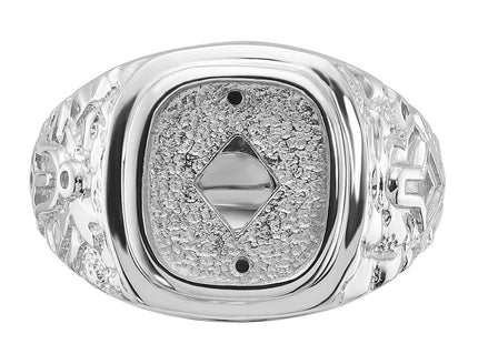 14k White Gold Men's Polished and Textured Masonic Ring Mounting (Style Y4036)