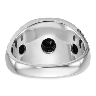 14K White Gold Men's Polished Antiqued and Textured with Black Enamel and Diamonds Masonic Ring