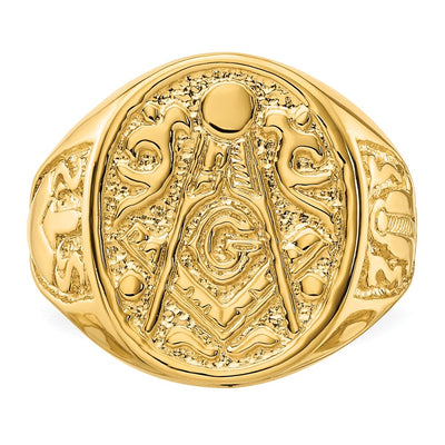 14K Men's Polished and Grooved (Not Enameled) Masonic Ring
