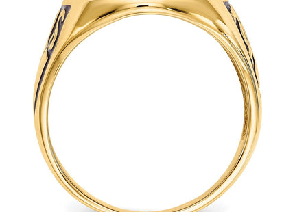 14k Men's Polished and Grooved with Black Enamel Masonic Ring (Style Y4041M)