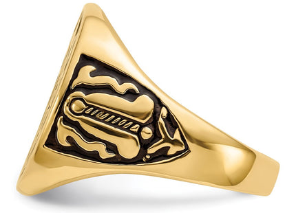14k Men's Polished and Grooved with Black Enamel Masonic Ring (Style Y4041M)