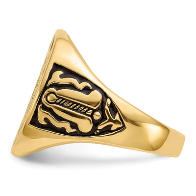14K Men's Polished and Grooved with Black Enamel Masonic Ring