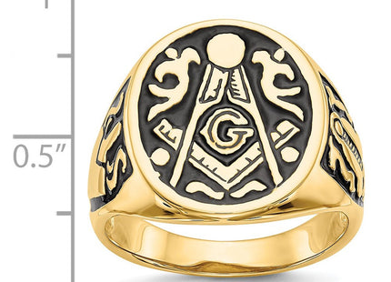 14k Men's Polished and Grooved with Black Enamel Masonic Ring (Style Y4041M)