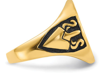 14k Men's Polished and Grooved with Black Enamel Masonic Ring (Style Y4041M)