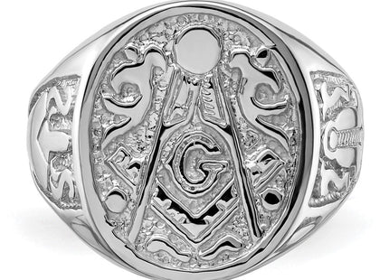 14k White Gold Men's Polished and Grooved (No Enamel) Masonic Ring (Style Y4042)