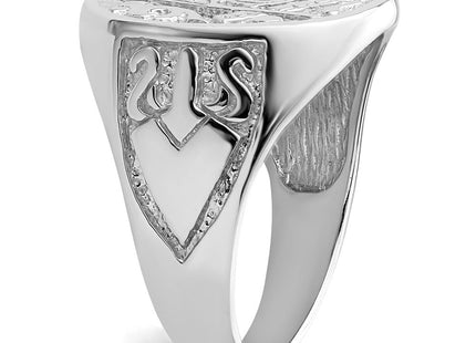 14k White Gold Men's Polished and Grooved (No Enamel) Masonic Ring (Style Y4042)