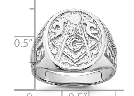 14k White Gold Men's Polished and Grooved (No Enamel) Masonic Ring (Style Y4042)
