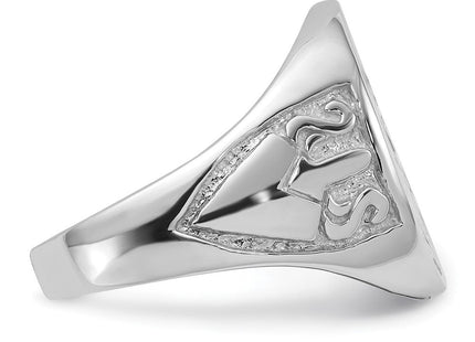 14k White Gold Men's Polished and Grooved (No Enamel) Masonic Ring (Style Y4042)