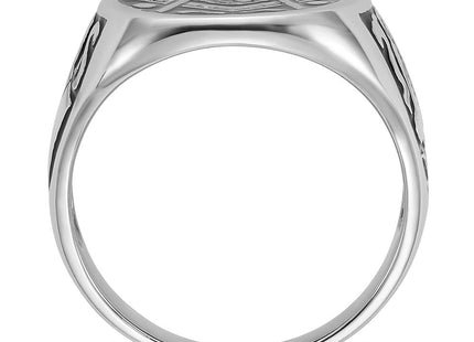 14k White Gold Men's Polished and Grooved with Black Enamel Masonic Ring (Style Y4042M)