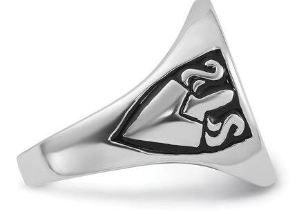14k White Gold Men's Polished and Grooved with Black Enamel Masonic Ring (Style Y4042M)