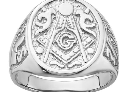14k White Gold Men's Polished and Grooved (No Enamel) Masonic Ring (Style Y4042)