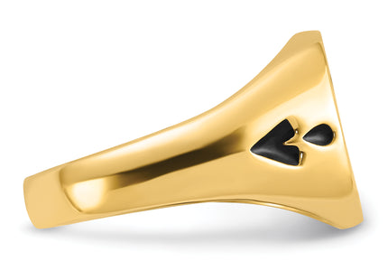 14k Men's Polished and Grooved with Black Enamel Masonic Ring