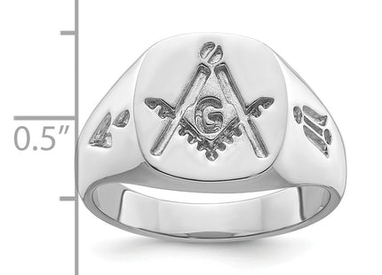 14k White Gold Men's Polished and Grooved (No Enamel) Masonic Ring