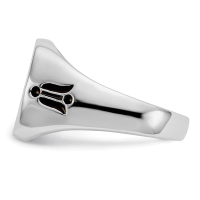 14K White Gold Men's Polished and Grooved with Black Enamel Masonic Ring