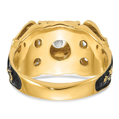 14K Two-tone Men's Polished and Textured with Black Enamel and Diamond Masonic Ring