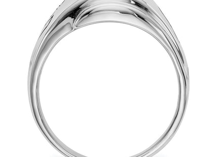 14k White Gold Men's Polished, Antiqued and Grooved with Imitation Blue Spinel Masonic Ring (Style Y4059M)