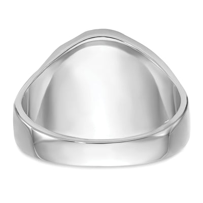 14K White Gold Men's Polished, Antiqued and Grooved with Imitation Blue Spinel Masonic Ring