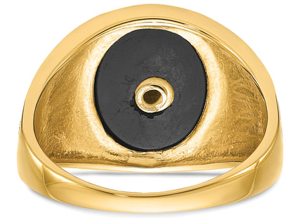 14k Men's Polished and Textured with Black Enamel and Oval Onyx Masonic Ring