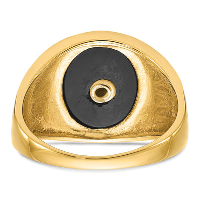 14K Men's Polished and Textured with Black Enamel and Oval Onyx Masonic Ring
