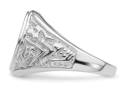 14k White Gold Men's Polished and Textured Masonic Ring Mounting (Style Y4071)
