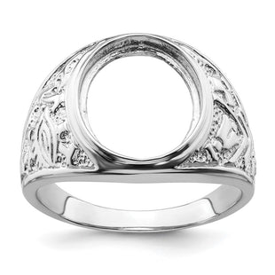 14k White Gold Men's Polished and Textured Masonic Ring Mounting (Style Y4071)