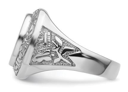 14k White Gold Men's Polished and Textured Masonic Ring Mounting (Style Y4073)