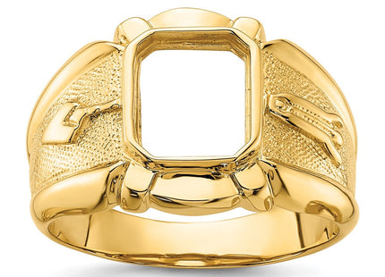 14k Men's Polished and Textured Masonic Ring Mounting (Style Y4076)