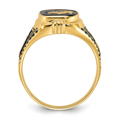 14K Men's Polished, Antiqued and Textured with Onyx Masonic Ring