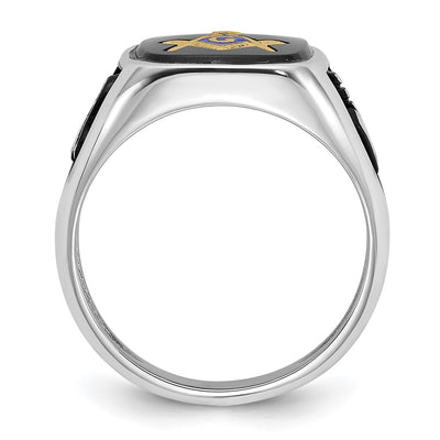 14K White Gold and Gold-plated Polished and Textured with Black Enamel and Onyx Masonic Ring
