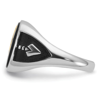 14K White Gold and Gold-plated Polished and Textured with Black Enamel and Onyx Masonic Ring