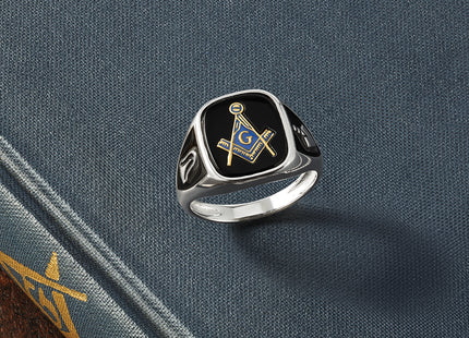 14k White Gold Men's Polished and Textured Masonic Ring Mounting