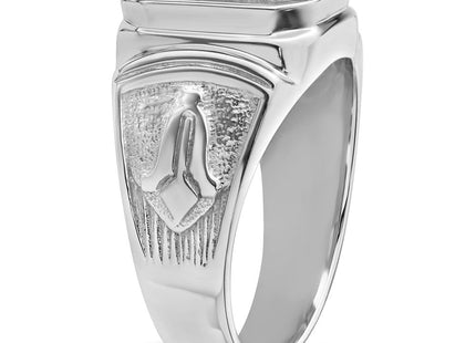 14k White Gold Men's Polished and Textured Masonic Ring Mounting (Style Y4087)