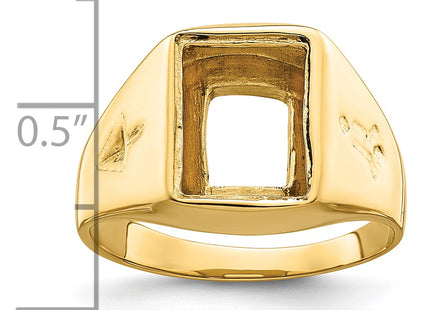 14k Men's Polished and Grooved Masonic Ring Mounting