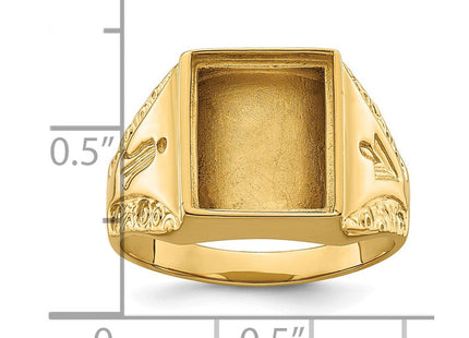 14k Men's Polished and Textured Masonic Ring Mounting (Style Y4094)