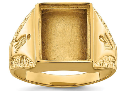 14k Men's Polished and Textured Masonic Ring Mounting (Style Y4094)